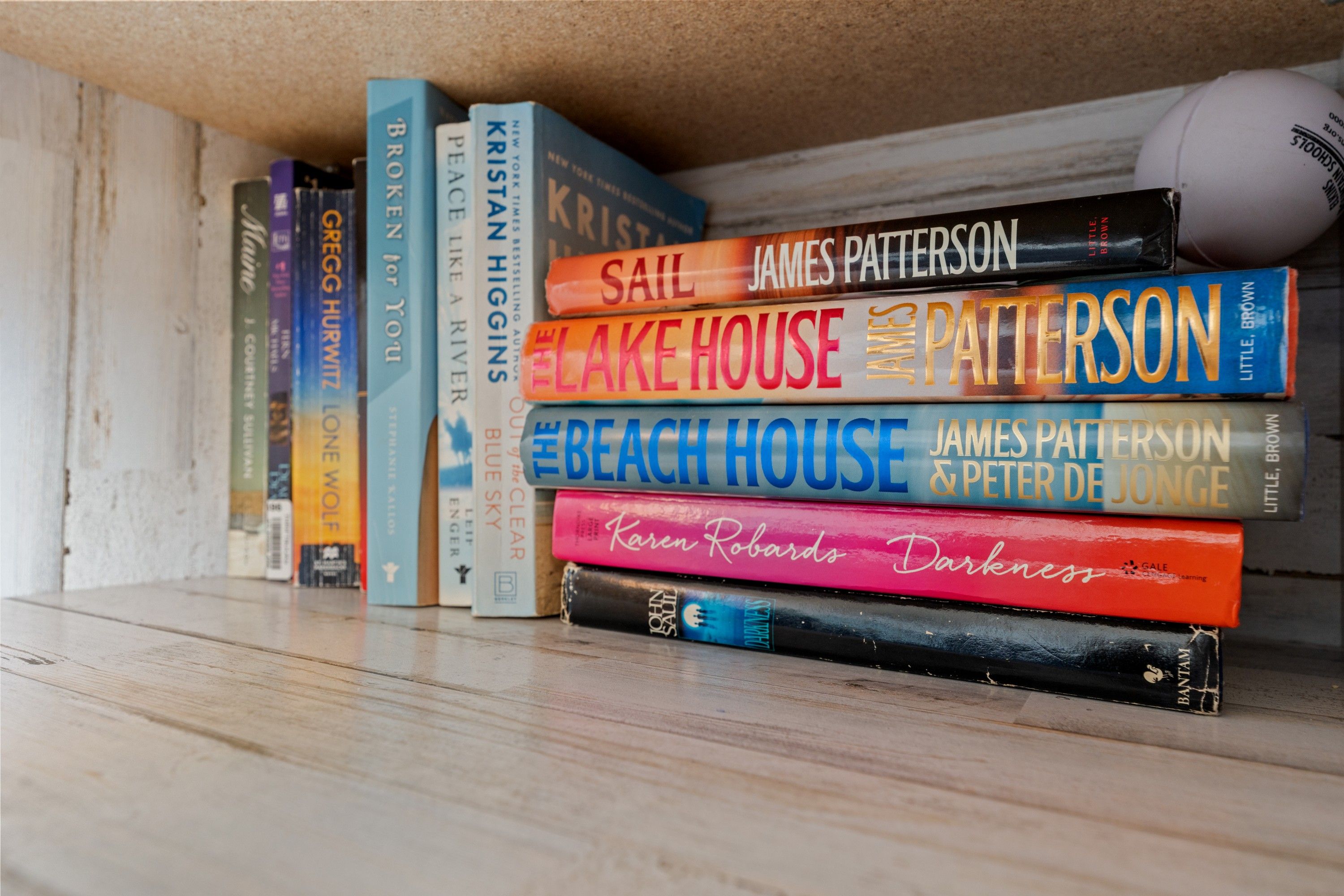 A stack of books on a shelf.
