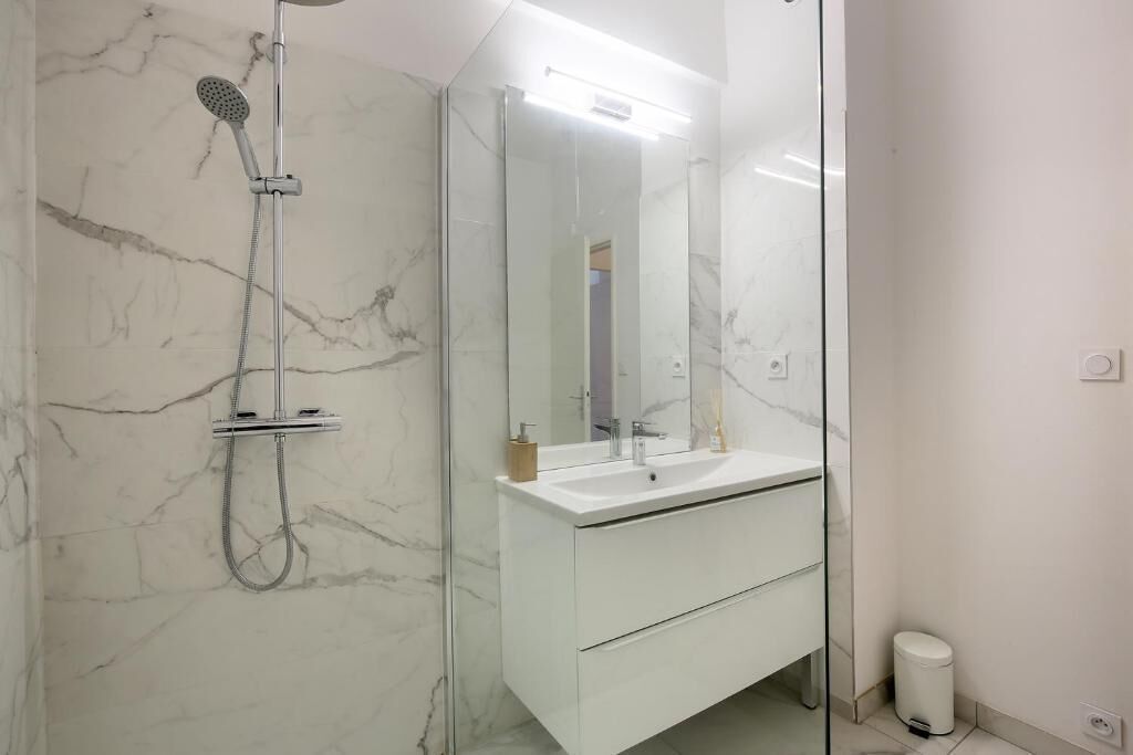 Shower, hair dryer, soap