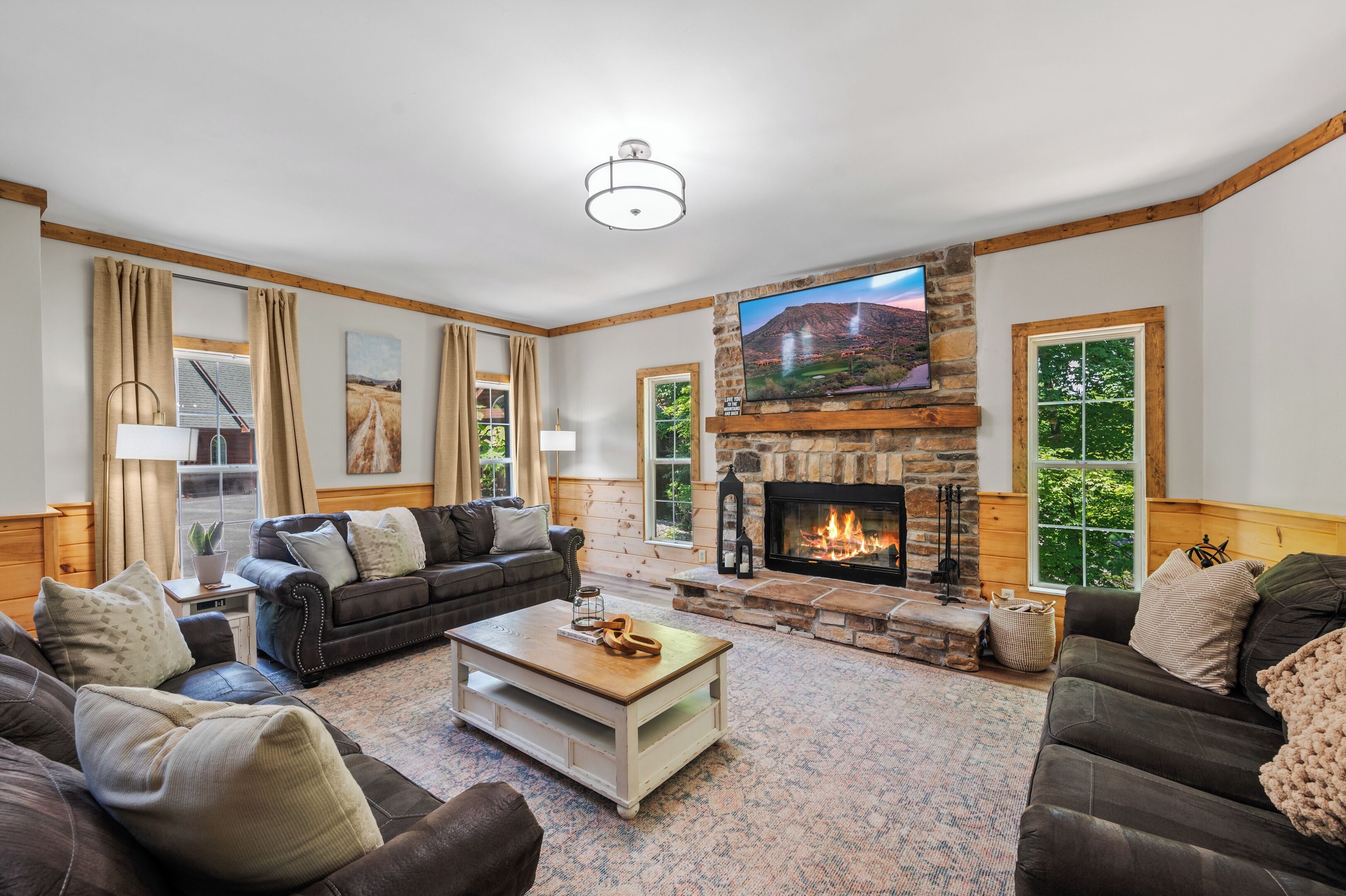 Smart TV, fireplace, table tennis, books