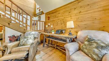TV, fireplace, video games, DVD player