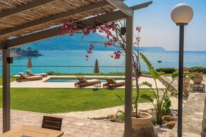 Terrace/patio - Seafront luxurious 3-bedroom villa with private swimming pool. (KEFALONIA)