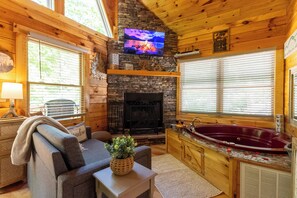Smart TV, fireplace -  Cozy Romantic cabin near Pigeon Forge Fireplace: Hot tub and Heart shaped tub! (Sevierville)