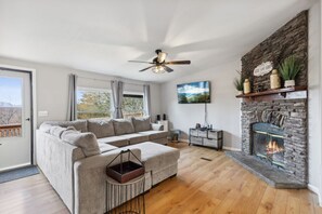 TV, fireplace