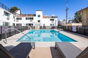 Outdoor pool, sun loungers