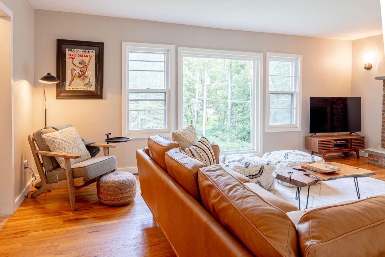 Téléviseur, foyer, livres, chaîne audio