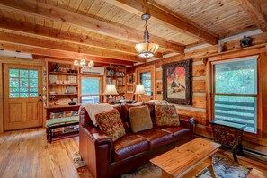 TV, fireplace - Casa Haven - Romantic forest cabin with hot tub and creek! (Boone)