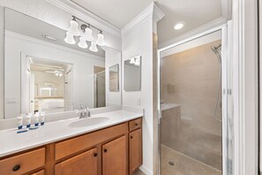 Hair dryer, towels, soap