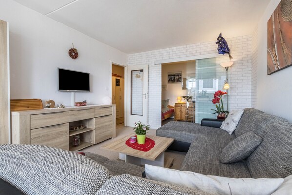 TV, DVD player, table tennis, stereo - Holiday Apartment "Harzblick" with Mountain View, Balcony & Wi-Fi (Altenau)