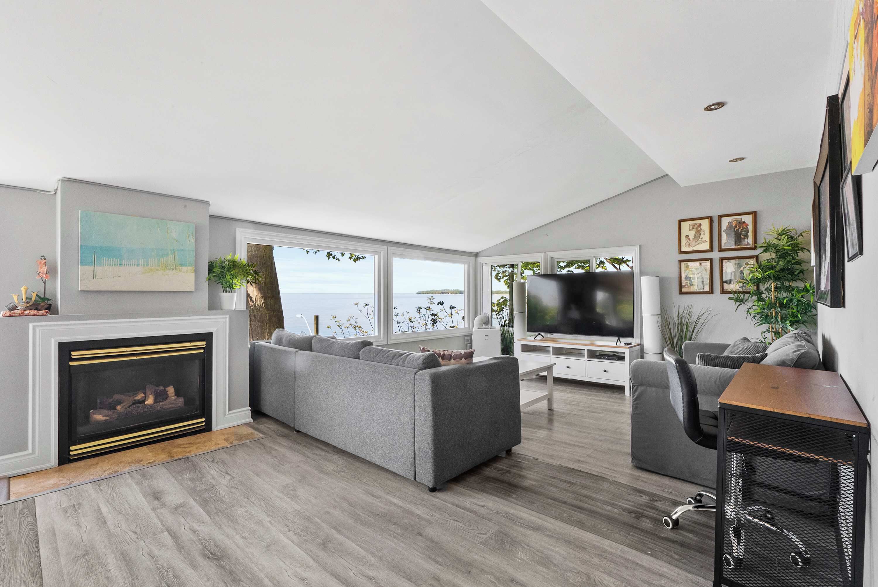 TV, fireplace, offices