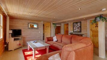 Smart TV, fireplace, DVD player, stereo