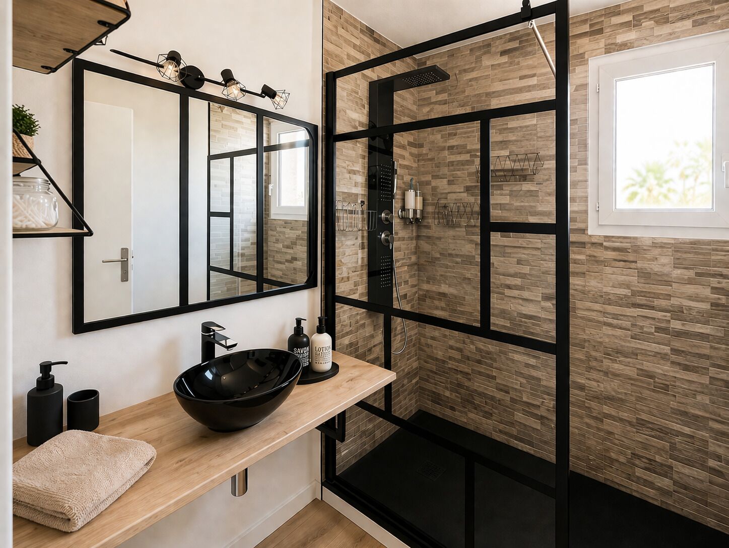 Een douche, een haardroger, handdoeken, zeep