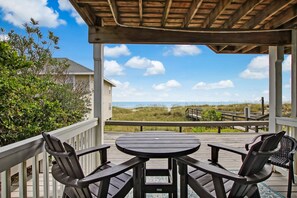 Oceanfront Private Covered Deck Overlooking Sand Dunes and Beach with Seating for 4