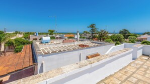 A rooftop terrace with a clear view of the sea, a water tank, and some greenery. - 3592 Villetta Ninì by Barbarhouse (Porto Cesareo)