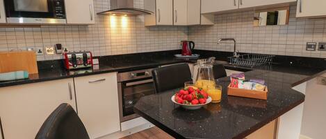 Fridge, dishwasher, electric kettle, toaster