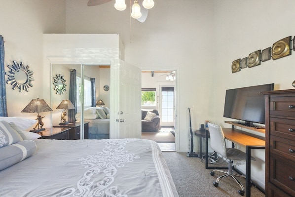 1 bedroom, desk, laptop workspace, iron/ironing board