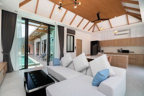 3 Bedroom Deluxe Pool Villa | In-room safe, desk, blackout drapes, iron/ironing board