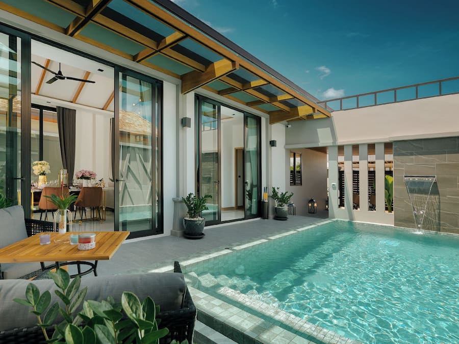 Outdoor pool, sun loungers