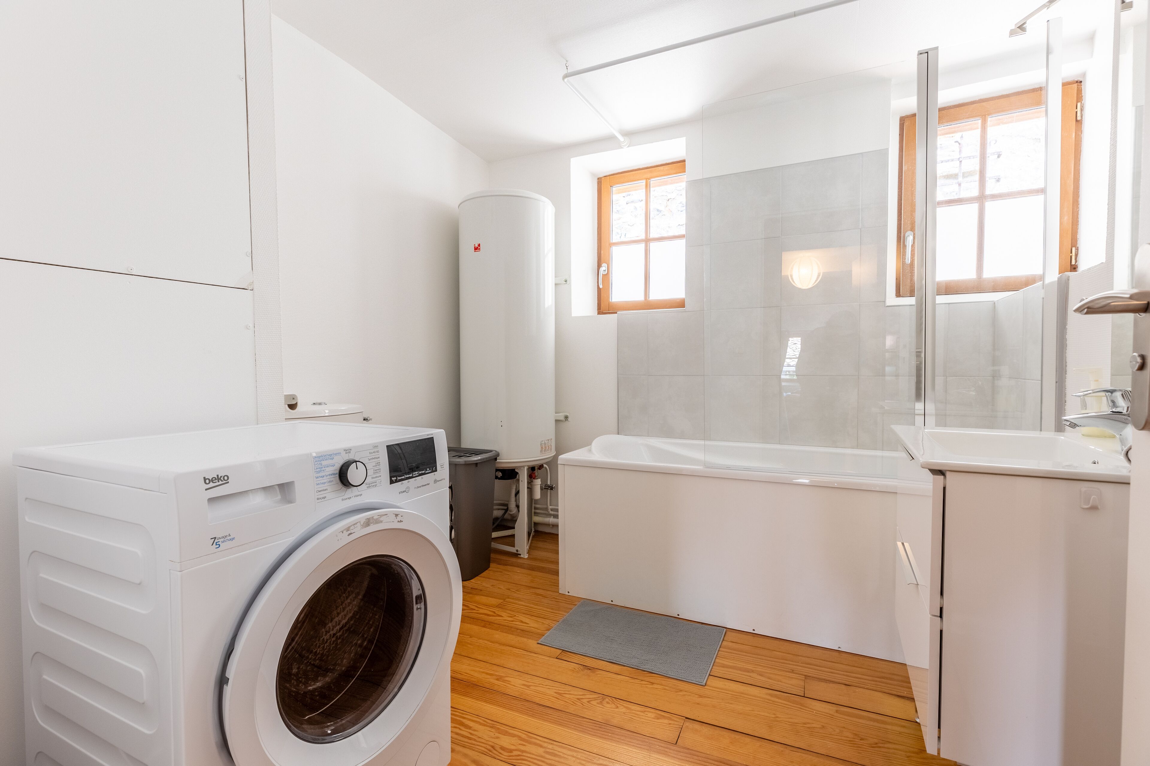 Hair dryer, towels, toilet paper