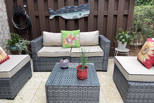 All new cosy outside furniture to enjoy while grilling.