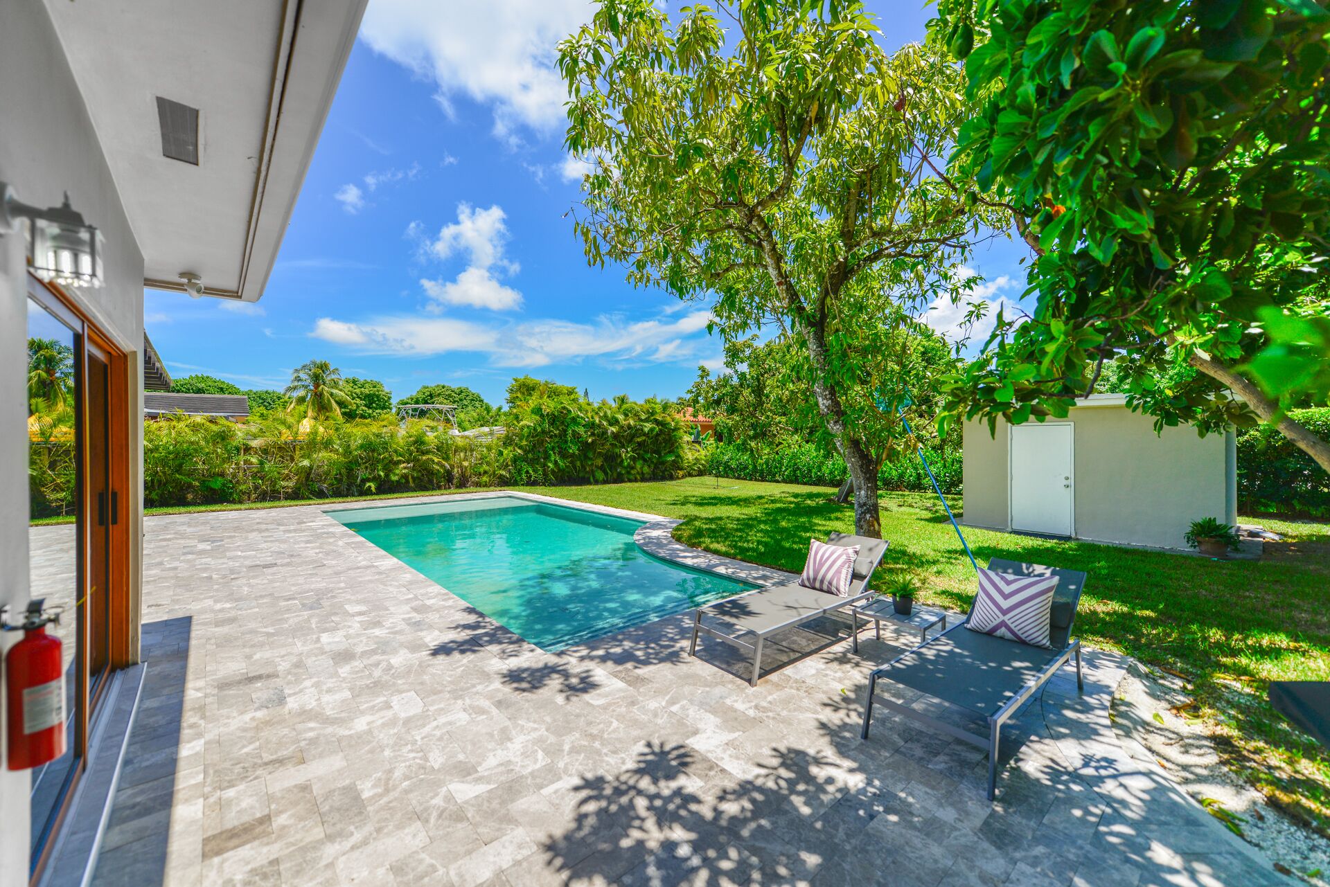 Outdoor pool, pool umbrellas
