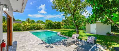 Outdoor pool, pool umbrellas