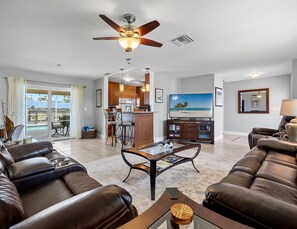 House, Multiple Beds, Pool Access, Pool View | Living area | 40-inch flat-screen TV with cable channels, TV