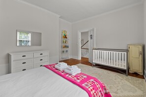 3 bedrooms, desk, iron/ironing board, travel cot