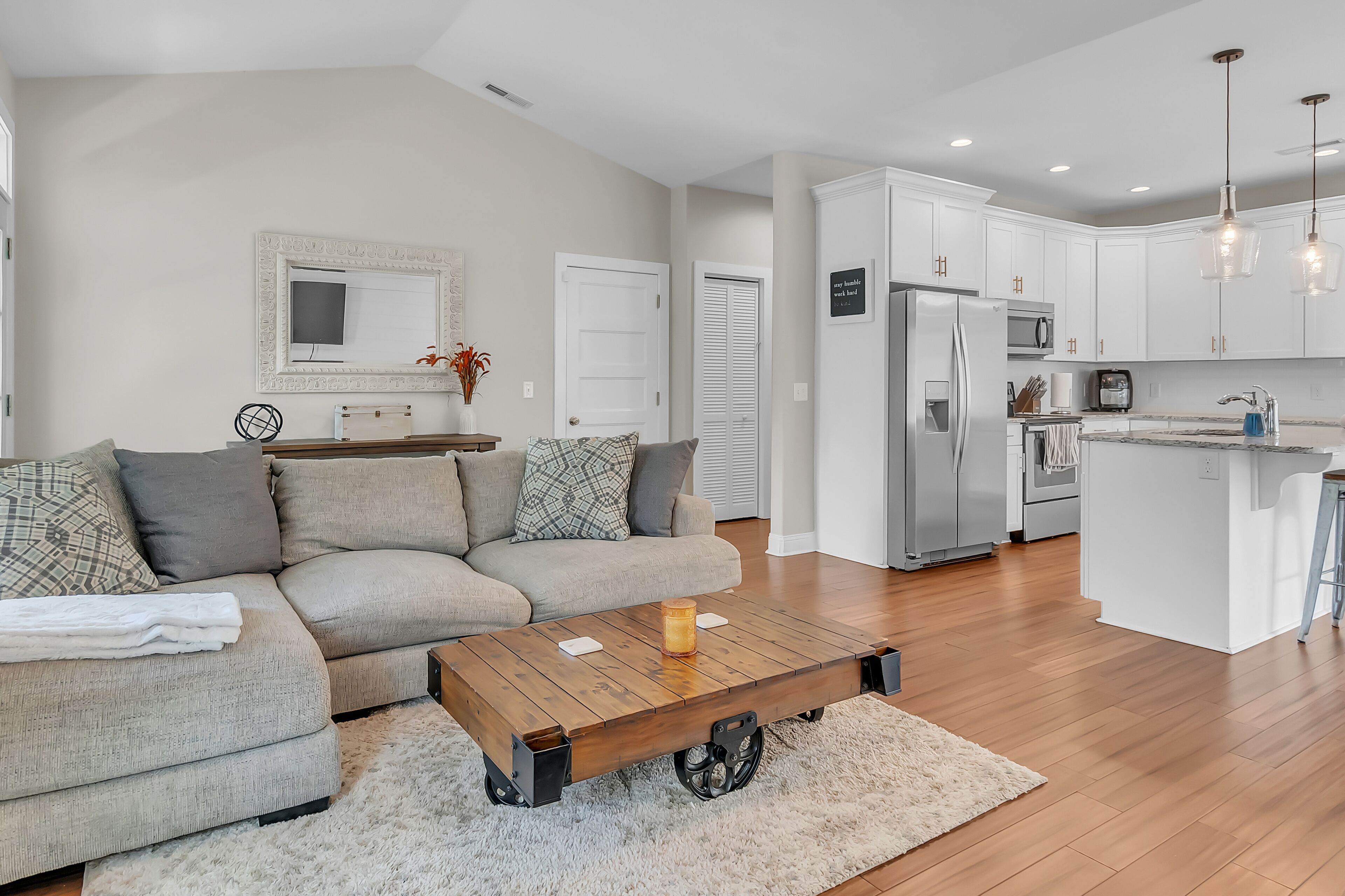 Smart TV, fireplace, stereo, printers