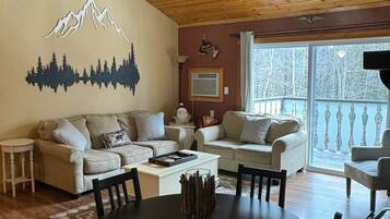 Smart TV, fireplace, video games, DVD player