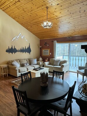 Smart TV, fireplace, video games, DVD player