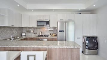 Fridge, microwave, oven, coffee/tea maker