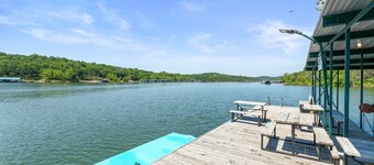 Lakefront 2BR Duplex Cabin w/Pool + Boat dock