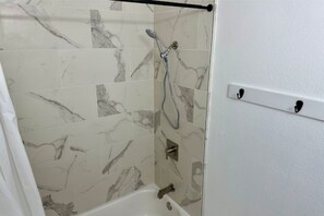 Hair dryer, shampoo, toilet paper