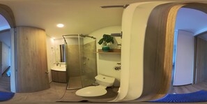 Dusch, handdukar, tvål och schampo