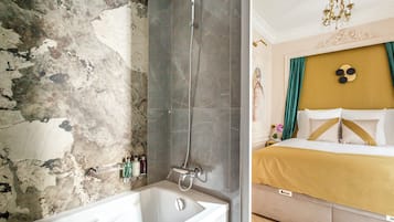 Bathtub, hair dryer, towels