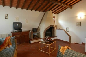 Televisión y chimenea 
