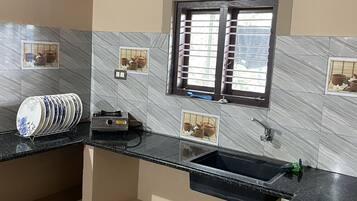 Shower, towels, soap, shampoo