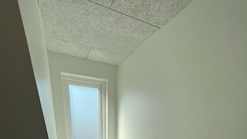 A small, clean bathroom with a toilet, a window, and a radiator.