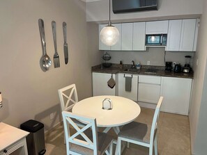 Microwave, stovetop, coffee/tea maker, toaster