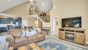 Smart TV, fireplace, table football