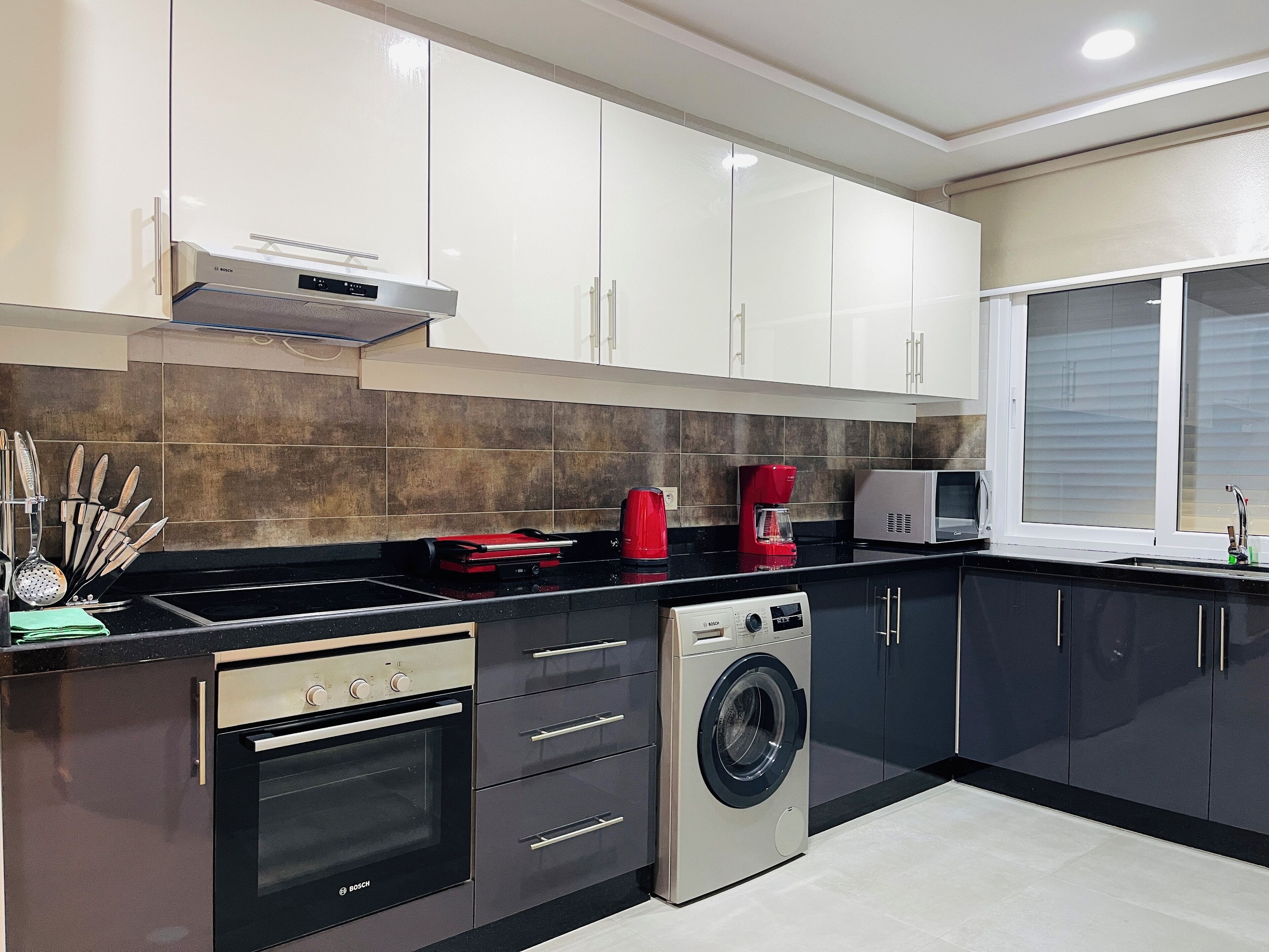 Deluxe Apartment, 2 Bedrooms, Sea View | Private kitchen | Fridge, microwave, oven, stovetop