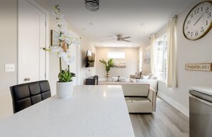 Smart TV, fireplace, video games, stereo