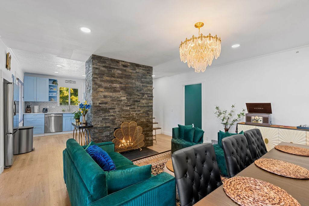 Smart TV, fireplace, video games, music library