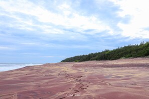 On the beach, white sand