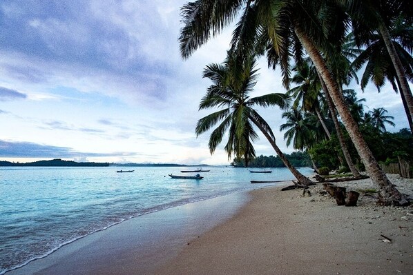 On the beach, white sand