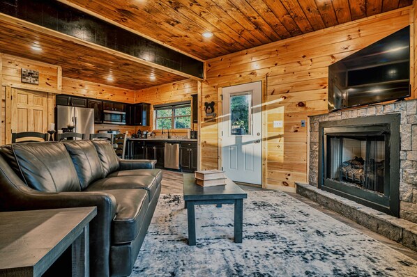 TV, fireplace, video games, foosball