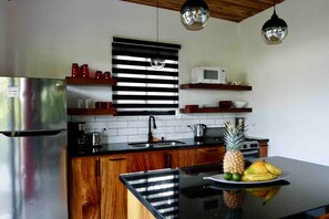 Fridge, oven, stovetop, cookware/dishes/utensils