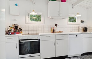 Fridge, stovetop, dishwasher, coffee/tea maker