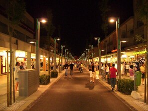 Experience the vibrant energy of the city's nightlife, where shops and businesses thrive.