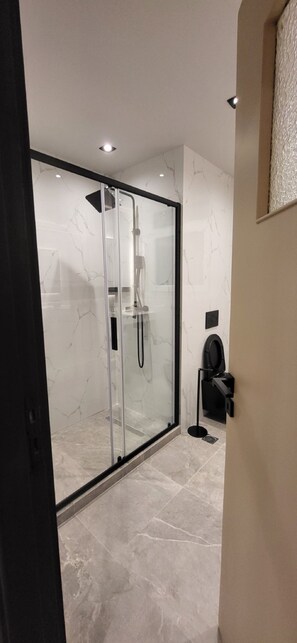 Deluxe Apartment | Bathroom | Shower, hydromassage showerhead, free toiletries, hair dryer